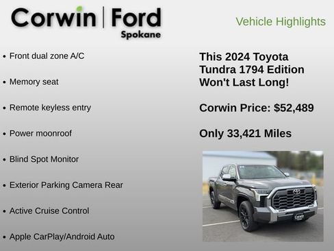 Used 2024 Toyota Tundra 1794 Edition w/ TRD Off-Road Package AWD/4WD image 6