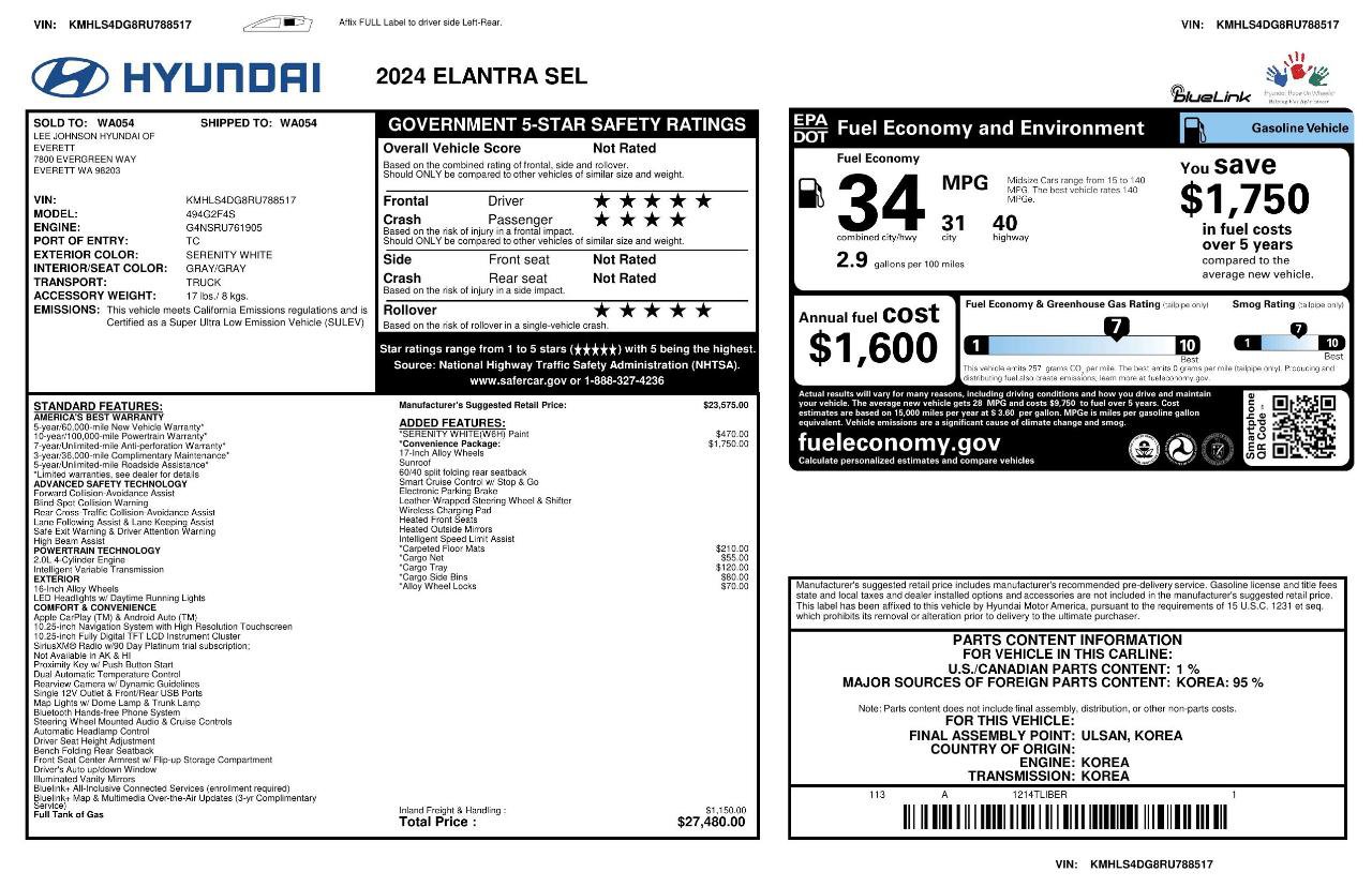 Used 2024 Hyundai Elantra SEL w/ Convenience Package FWD image 3