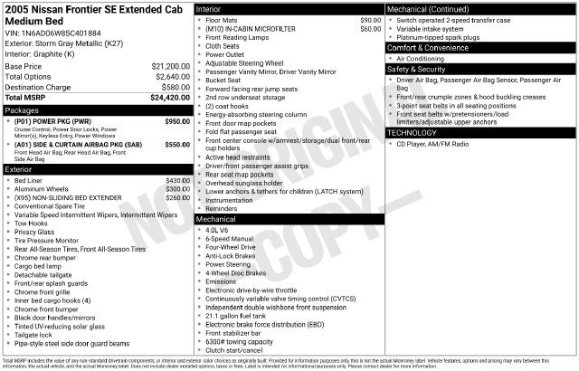 Used 2005 Nissan Frontier SE w/ (P01) Power Pkg AWD/4WD image 1