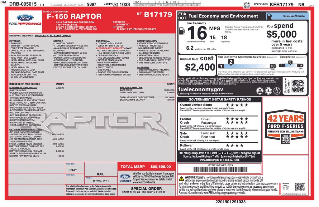Used 2019 Ford F150 Raptor w/ Equipment Group 802A Luxury AWD/4WD image 3