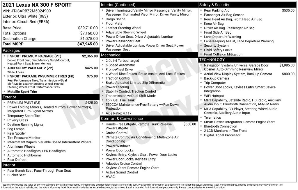 Used 2021 Lexus NX 300 F Sport w/ F Sport Premium Package FWD image 2