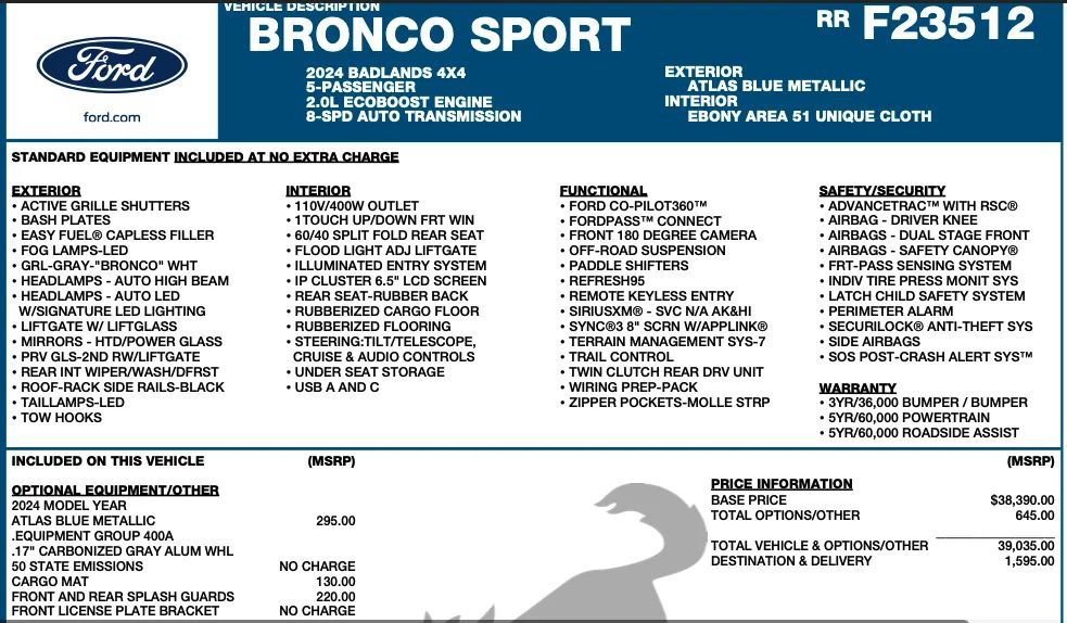 Used 2024 Ford Bronco Sport Badlands AWD/4WD image 2