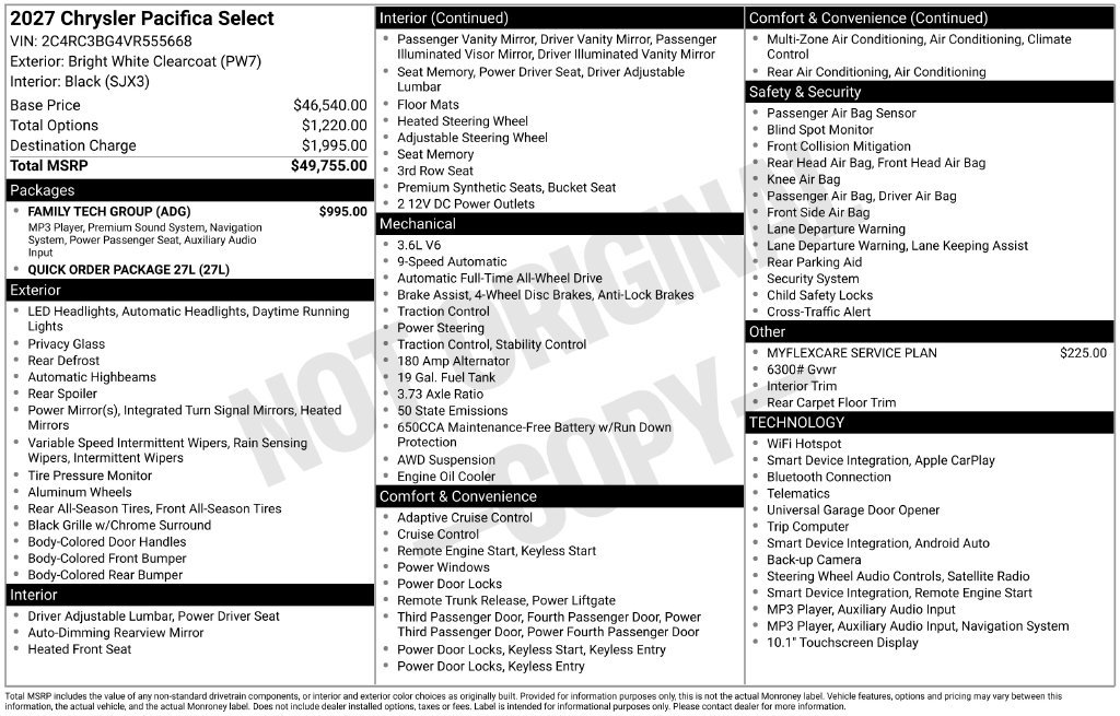 New 2027 Chrysler Pacifica Select w/ Family Tech Group AWD/4WD image 39