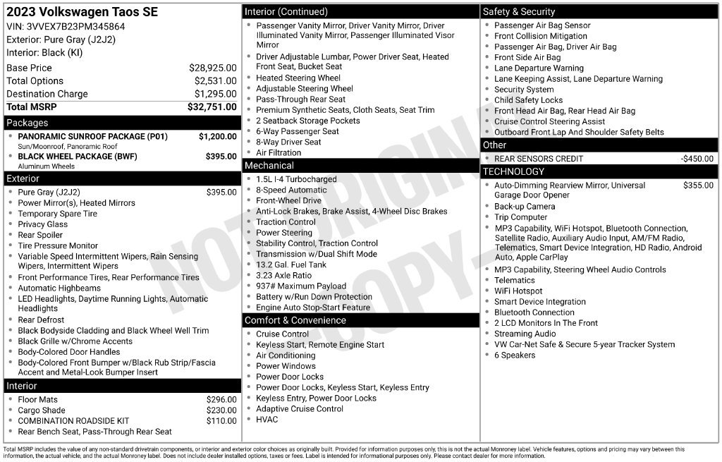 Certified 2023 Volkswagen Taos SE w/ Panoramic Sunroof Package FWD image 37