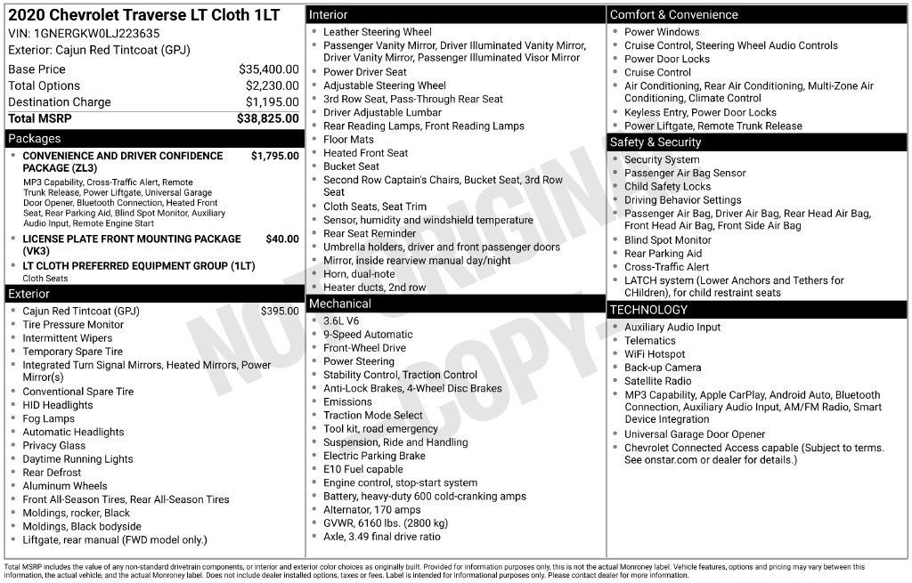 Certified 2020 Chevrolet Traverse LT FWD image 12