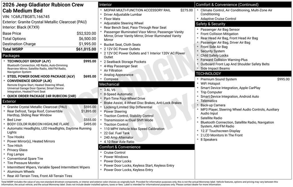 New 2026 Jeep Gladiator Rubicon w/ Technology Group AWD/4WD image 45