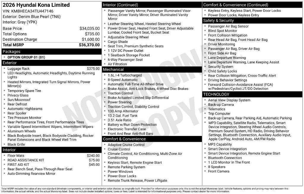 New 2026 Hyundai Kona Limited AWD/4WD image 16