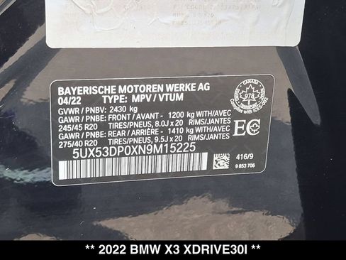 Used 2022 BMW X3 xDrive30i AWD/4WD image 30