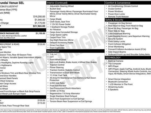 Used 2020 Hyundai Venue SEL w/ Convenience Package FWD image 4