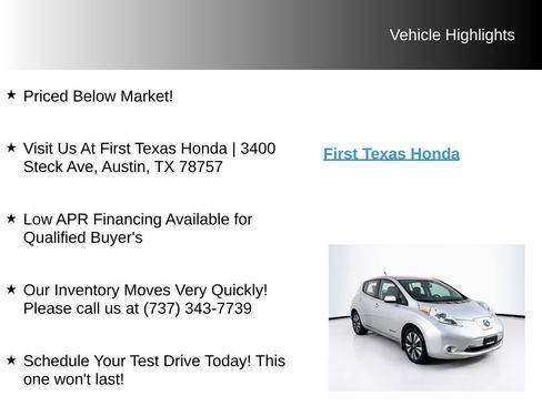 Used 2014 Nissan Leaf SL w/ Premium Package FWD image 10