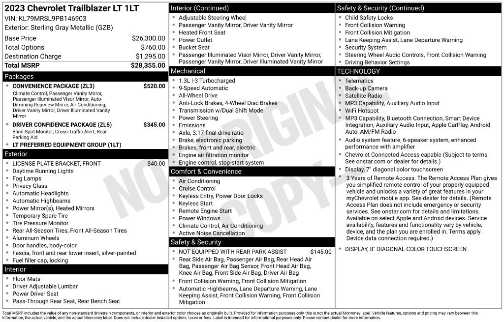 Used 2023 Chevrolet TrailBlazer LT w/ Convenience Package AWD/4WD image 53