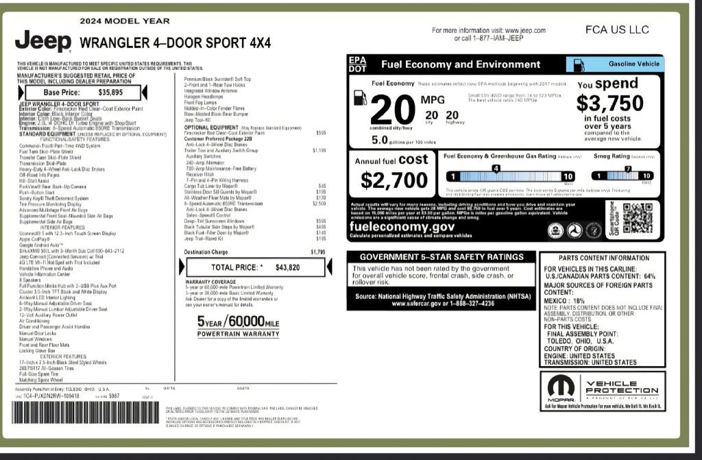 Used 2024 Jeep Wrangler Unlimited Sport AWD/4WD image 2