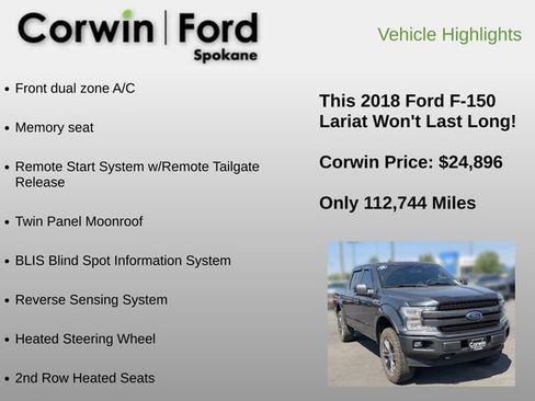 Used 2018 Ford F150 Lariat w/ Equipment Group 502A Luxury AWD/4WD image 30