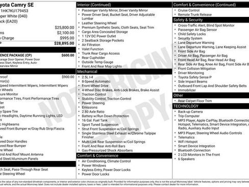 Used 2019 Toyota Camry SE w/ Convenience Package FWD image 32