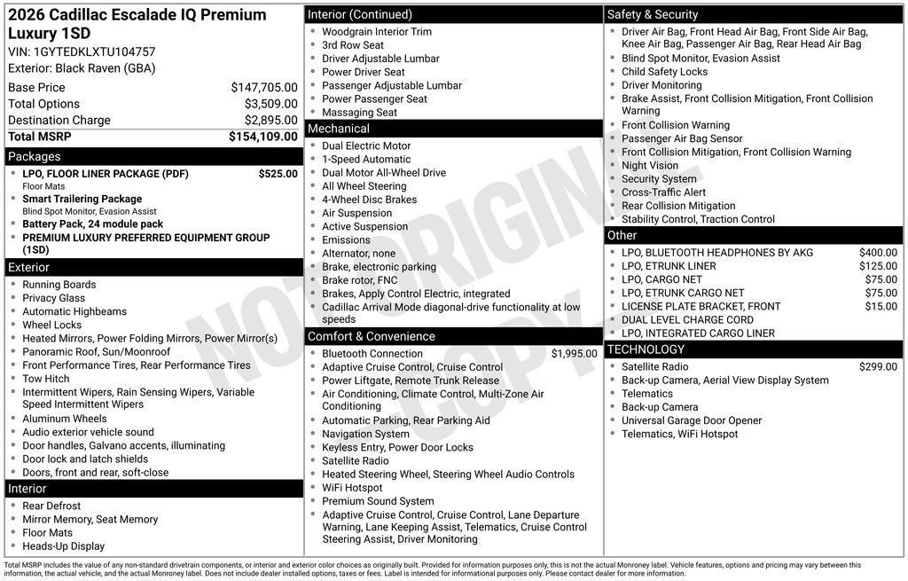 New 2026 Cadillac Escalade IQ Luxury 2 w/ LPO, Floor Liner Package AWD/4WD image 53