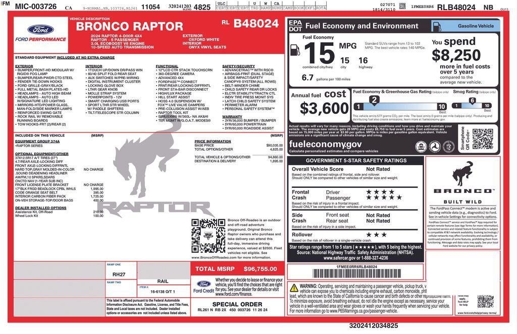Used 2024 Ford Bronco Raptor w/ Interior Carbon Fiber Pack 6 AWD/4WD image 35