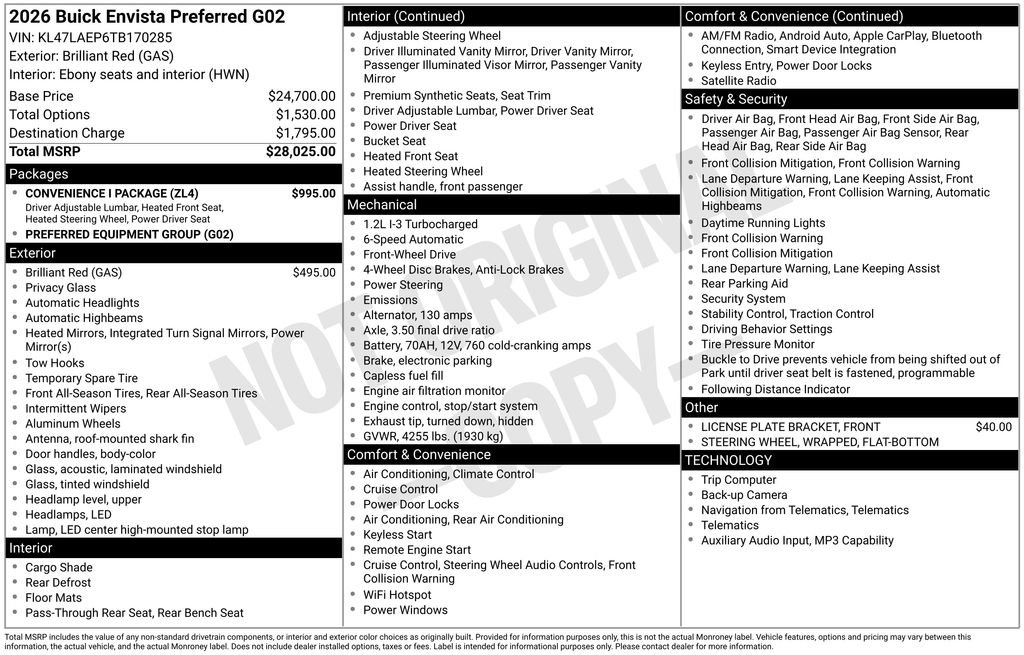 New 2026 Buick Envista Preferred w/ Convenience I Package FWD image 36