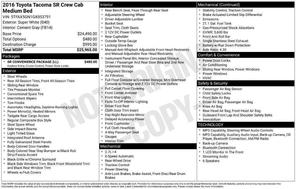 Used 2016 Toyota Tacoma SR w/ SR Convenience Package RWD image 4