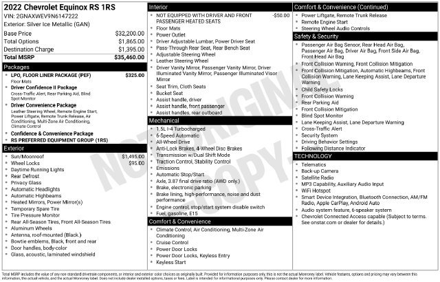 Used 2022 Chevrolet Equinox RS w/ LPO, Floor Liner Package AWD/4WD image 6