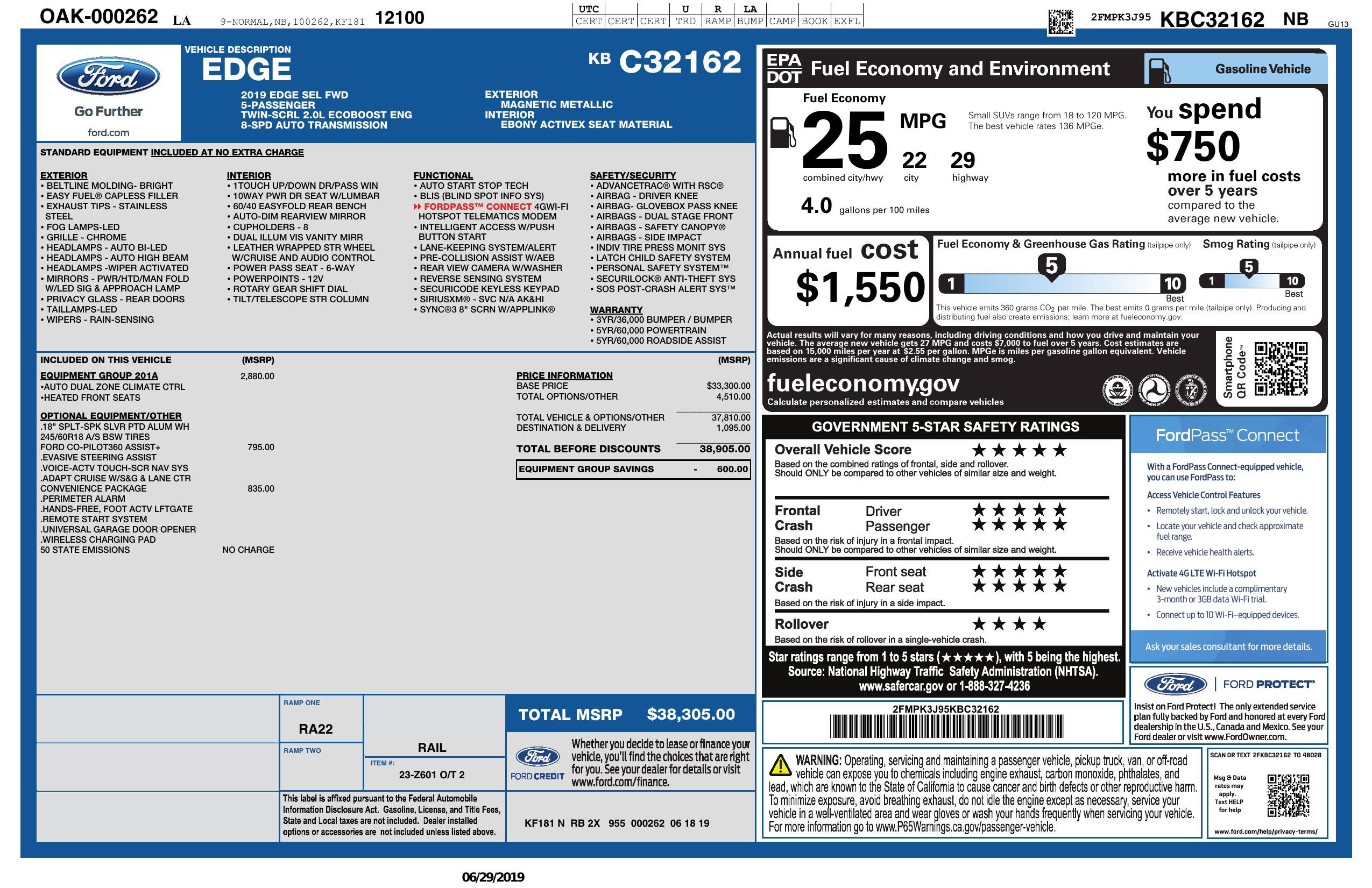 Used 2019 Ford Edge SEL w/ Equipment Group 201A FWD image 3