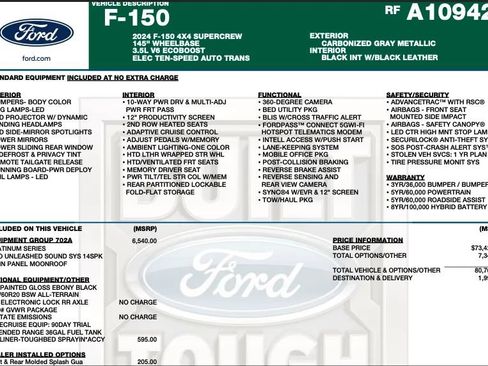 Used 2024 Ford F150 Platinum w/ Equipment Group 702A High AWD/4WD image 2