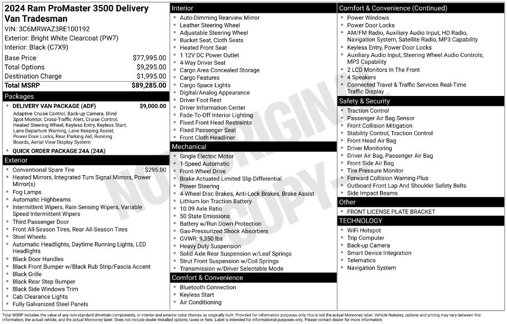Used 2024 RAM ProMaster 3500 w/ Delivery Van Package FWD image 18