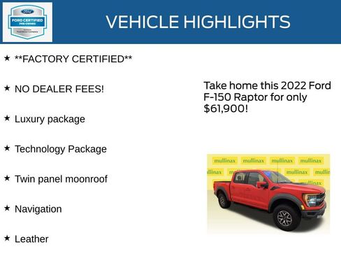 Used 2022 Ford F150 Raptor w/ Equipment Group 801A High image 13