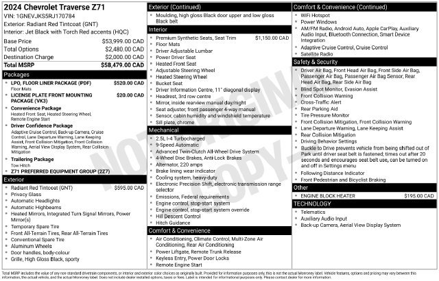 Used 2024 Chevrolet Traverse Z71 w/ LPO, Floor Liner Package AWD/4WD image 11