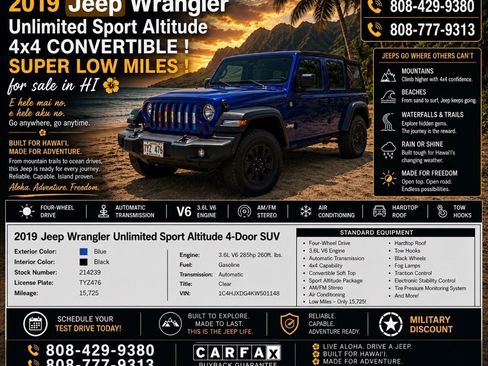 Used 2019 Jeep Wrangler Unlimited Sport AWD/4WD image 1
