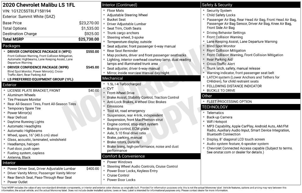 Used 2020 Chevrolet Malibu LS w/ Driver Confidence Package II FWD image 26
