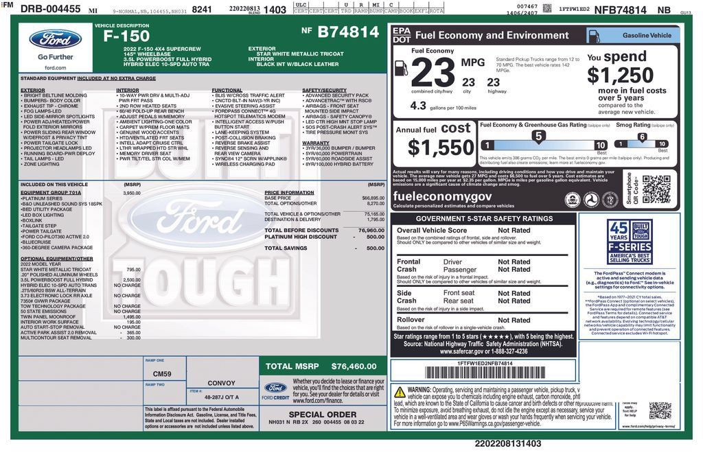 Used 2022 Ford F150 Platinum w/ Equipment Group 701A High AWD/4WD image 69