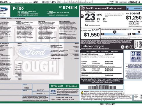 Used 2022 Ford F150 Platinum w/ Equipment Group 701A High AWD/4WD image 69