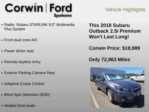 Used 2018 Subaru Outback 2.5i Premium AWD/4WD image 6