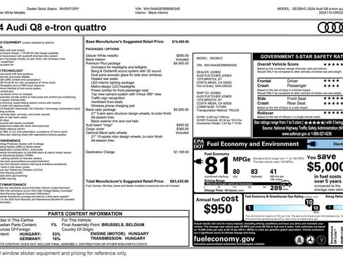 Used 2024 Audi Q8 e-tron Premium Plus w/ Premium Plus Package image 3