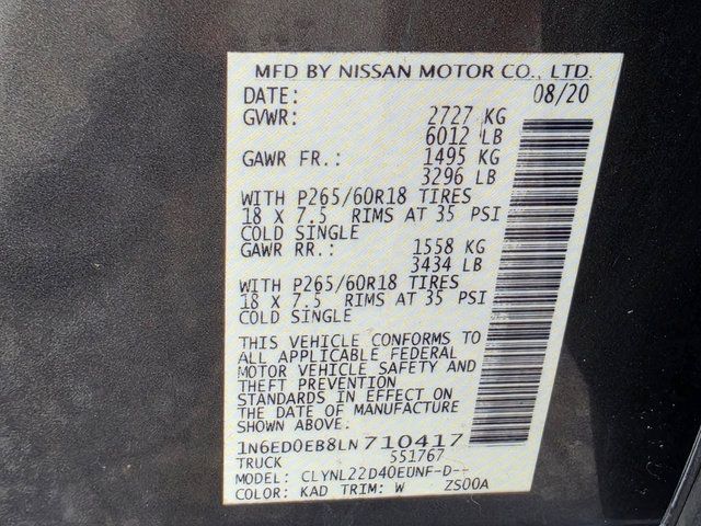 Used 2020 Nissan Frontier SV w/ Midnight Edition Floor Mats AWD/4WD image 32