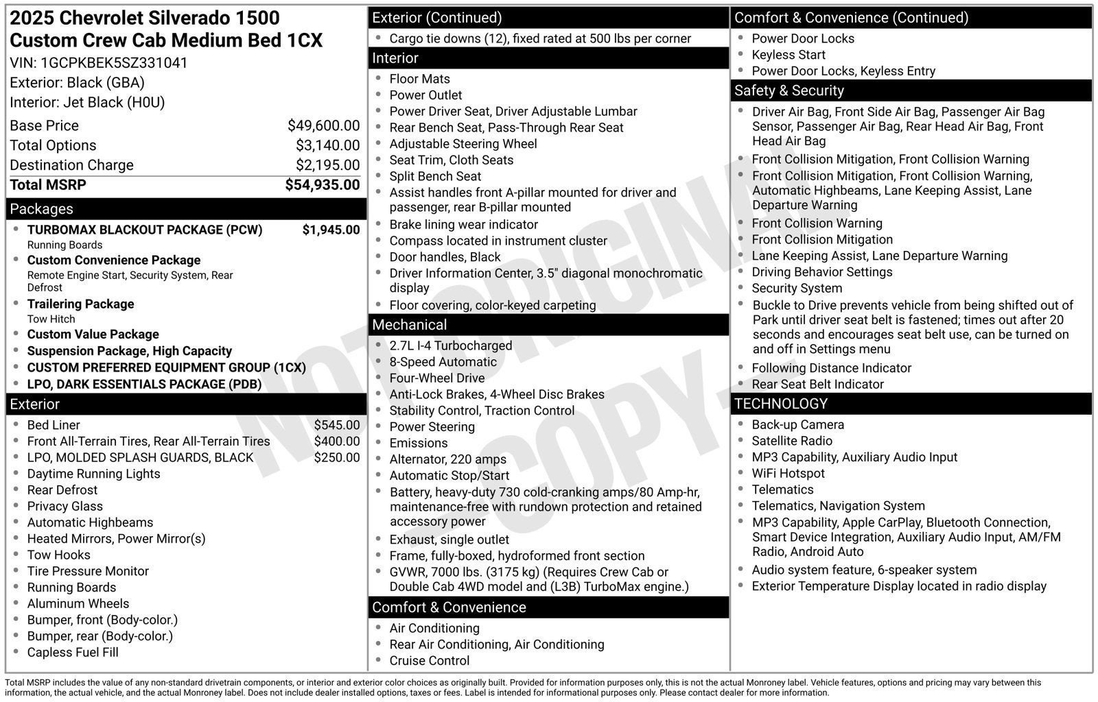 Used 2025 Chevrolet Silverado 1500 Custom w/ Turbomax Blackout Package AWD/4WD image 3