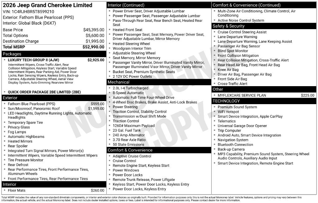 New 2026 Jeep Grand Cherokee Limited w/ Luxury Tech Group II AWD/4WD image 48