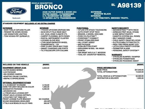 Used 2025 Ford Bronco Outer Banks w/ Sasquatch Package image 2