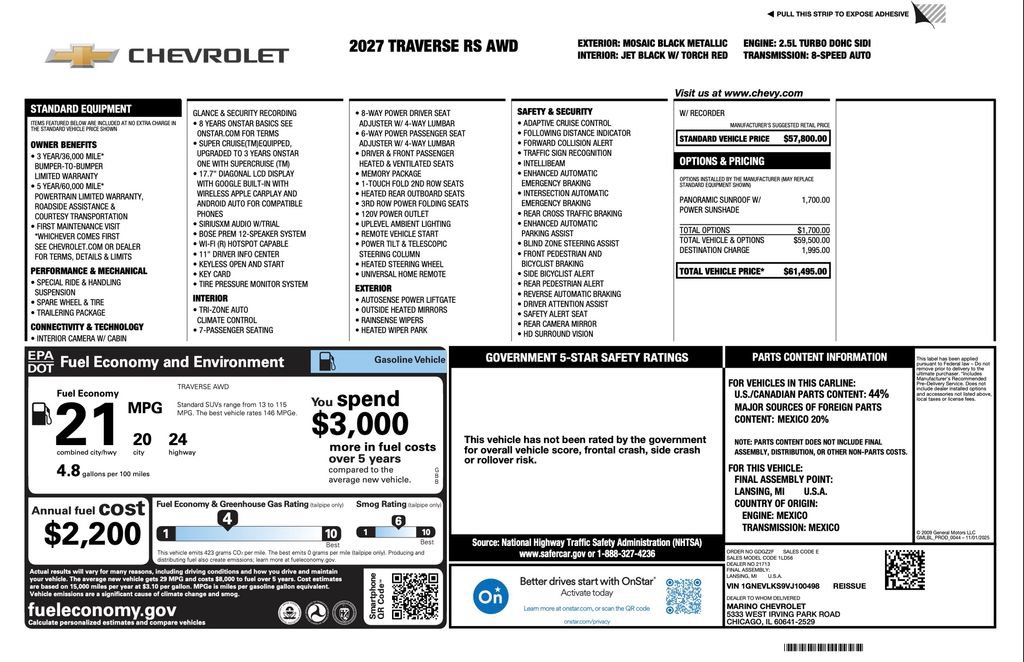 New 2027 Chevrolet Traverse RS AWD/4WD image 2