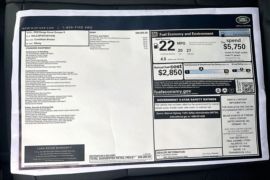 New 2026 Land Rover Range Rover Evoque S AWD/4WD image 14