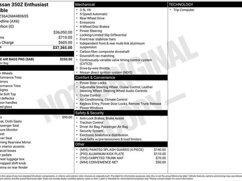 Used 2006 Nissan 350Z Enthusiast w/ (S02) Side Air Bags Pkg image 7