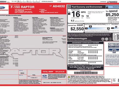 Used 2020 Ford F150 Raptor w/ Equipment Group 802A Luxury image 35