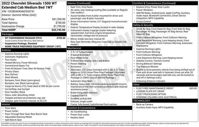 Used 2022 Chevrolet Silverado 1500 W/T w/ WT Convenience Package AWD/4WD image 7