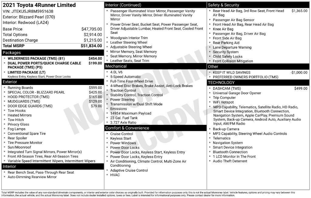 Used 2021 Toyota 4Runner Limited w/ Wilderness Package (TMS) AWD/4WD image 25
