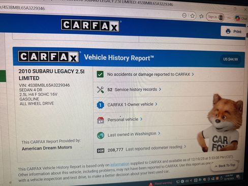 Used 2010 Subaru Legacy 2.5i Limited image 12