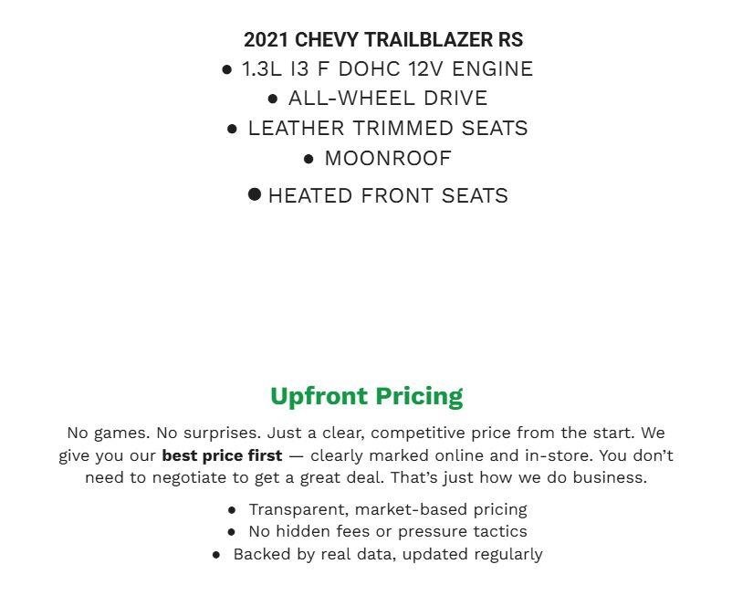 Used 2021 Chevrolet TrailBlazer RS w/ Sun and Liftgate Package AWD/4WD image 2