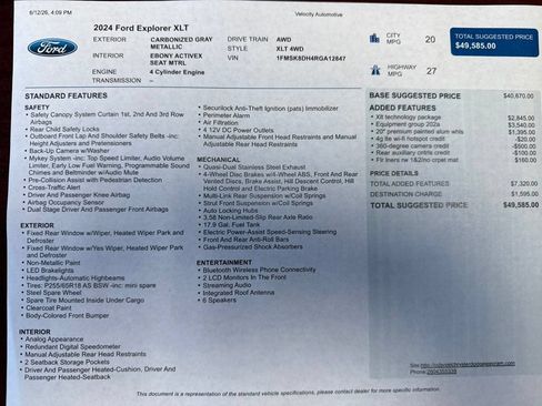 Used 2024 Ford Explorer XLT w/ Equipment Group 202A AWD/4WD image 28