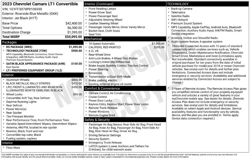 Used 2023 Chevrolet Camaro LT w/ RS Package RWD image 5