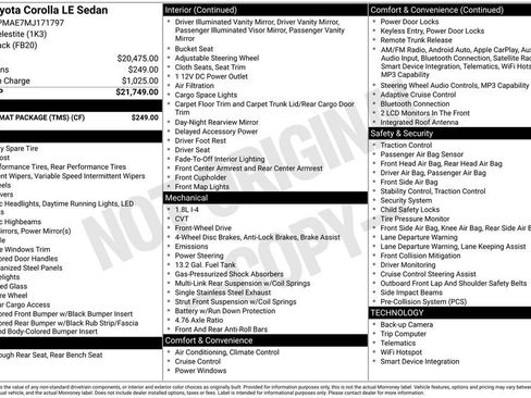 Certified 2021 Toyota Corolla LE w/ Carpet Mat Package (TMS) image 25