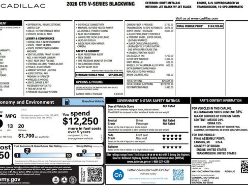 Used 2026 Cadillac CT5 V Blackwing w/ Carbon Fiber 2 Package RWD image 27